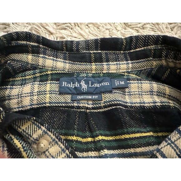 POLO RALPH LAUREN Custom Fit Shirt Navy Tan Plaid Thick Flannel Men’s Medium - Picture 5 of 5